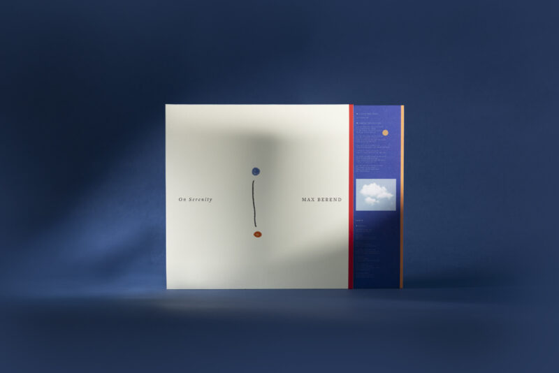 Close-up photograph of the vinyl edition of ‘On Serenity’ by singer-songwriter Max Berend, showing the warm-toned album artwork and the texture of the record in soft natural light.